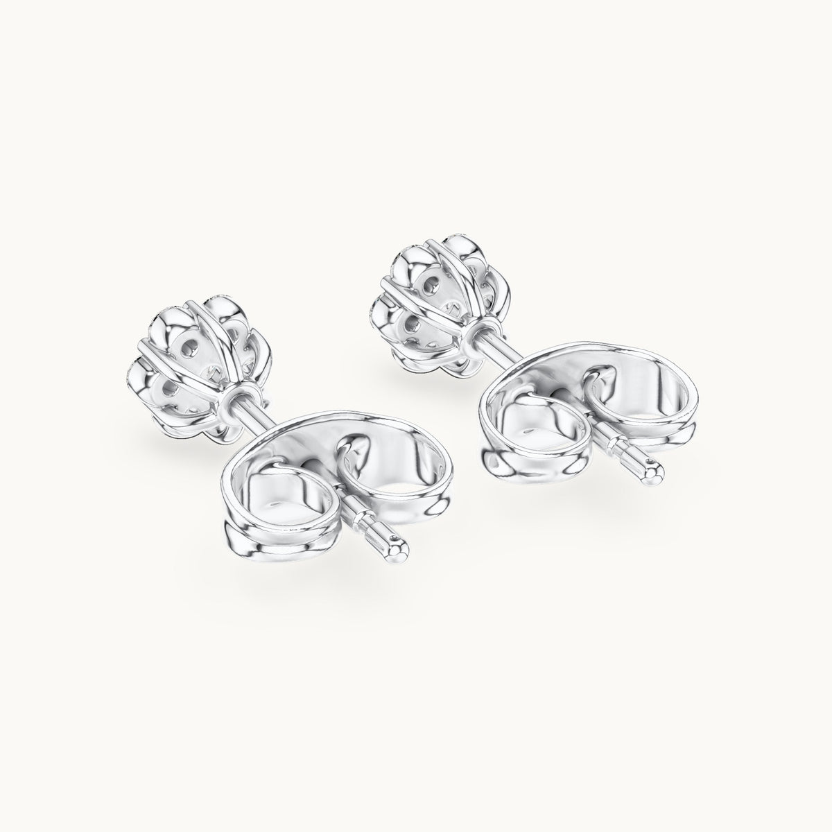 Round lab-grown diamond compact flower cluster stud earrings in white gold, 0.19 CT TW, view 3