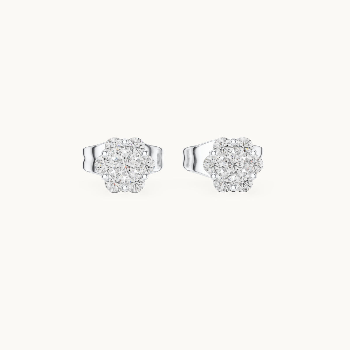 Round lab-grown diamond compact flower cluster stud earrings in white gold, 0.19 CT TW, view 4
