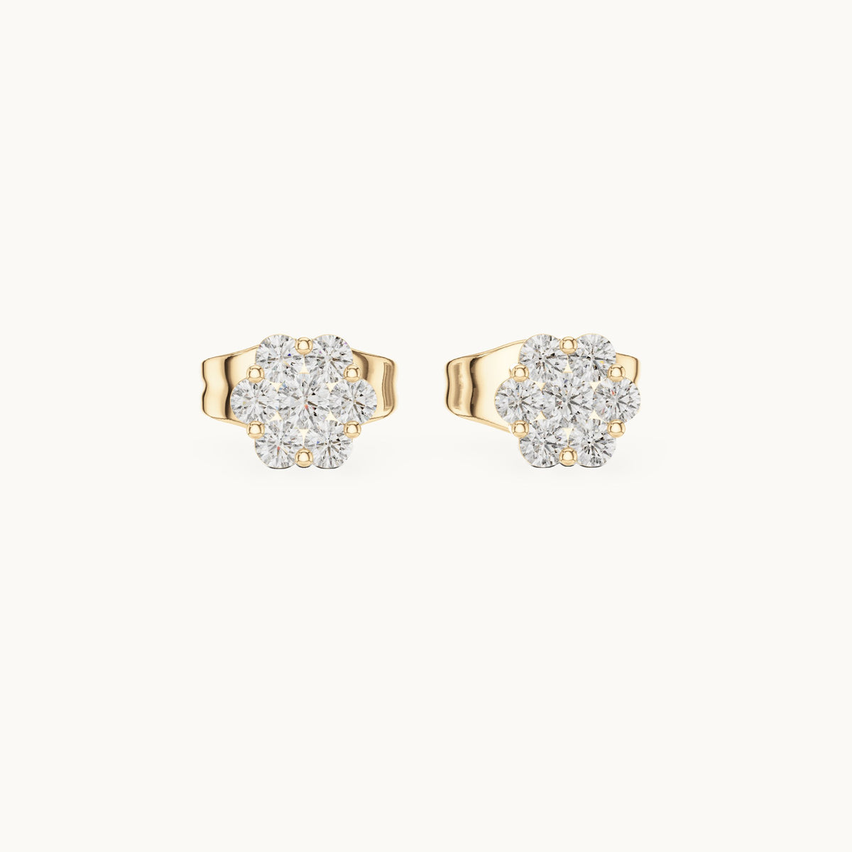 Round lab-grown diamond compact flower cluster stud earrings in yellow gold, 0.19 CT TW, view 4