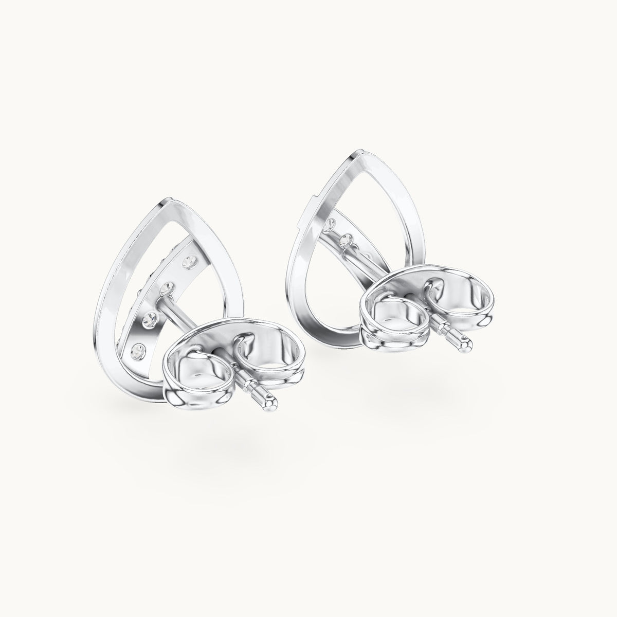 Round lab-grown diamond open pear diagonal bar stud earrings in white gold, 0.14 CT TW, view 3