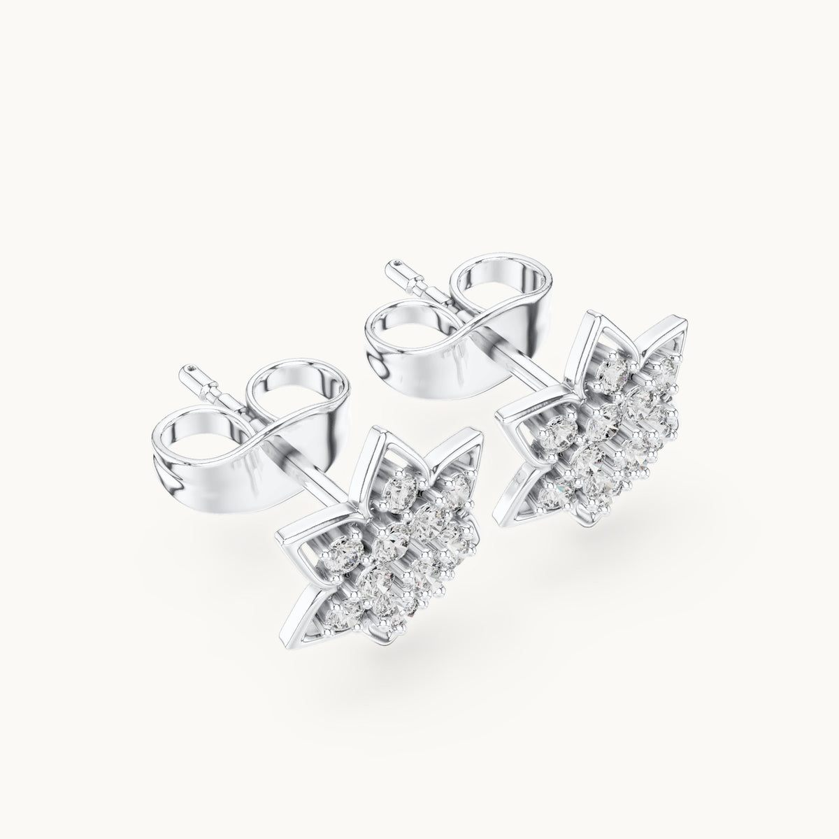Round lab-grown diamond six-point star cluster stud earrings in white gold, 0.23 CT TW, view 2