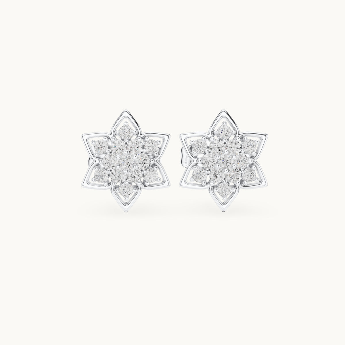 Round lab-grown diamond six-point star cluster stud earrings in white gold, 0.23 CT TW, view 4