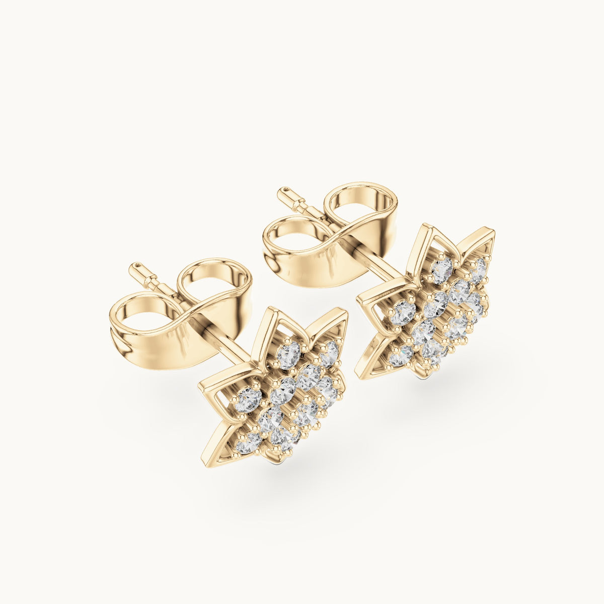 Round lab-grown diamond six-point star cluster stud earrings in yellow gold, 0.23 CT TW, view 2