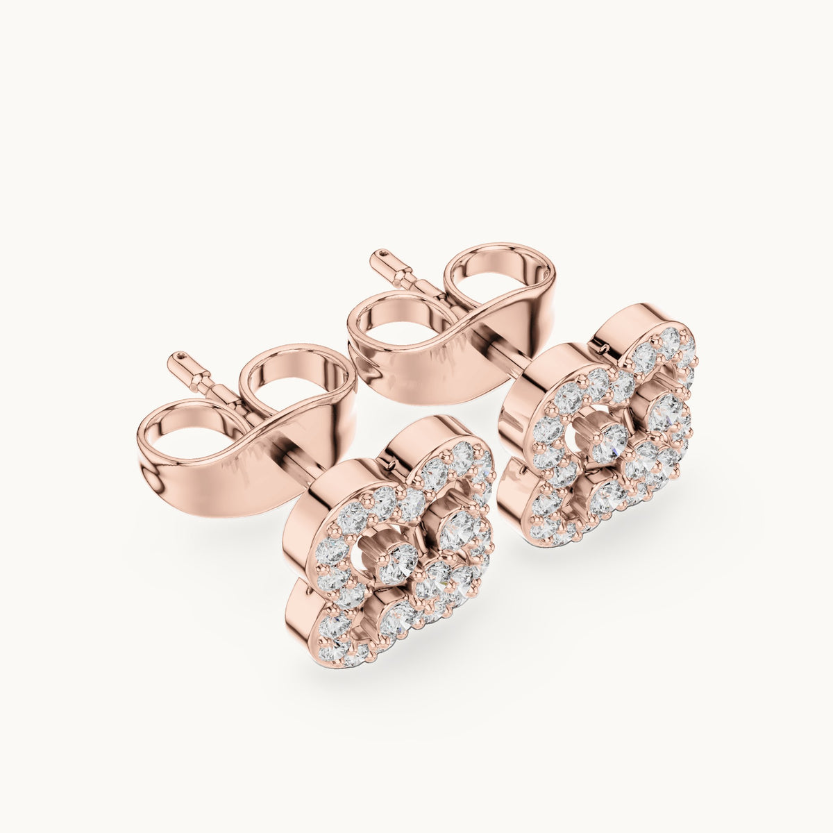 Round lab-grown diamond quatrefoil halo stud earrings in rose gold, 0.24 CT TW, view 2