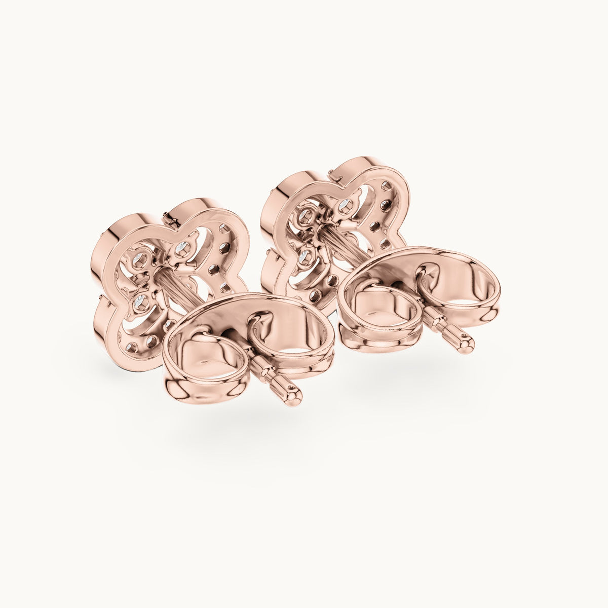 Round lab-grown diamond quatrefoil halo stud earrings in rose gold, 0.24 CT TW, view 3