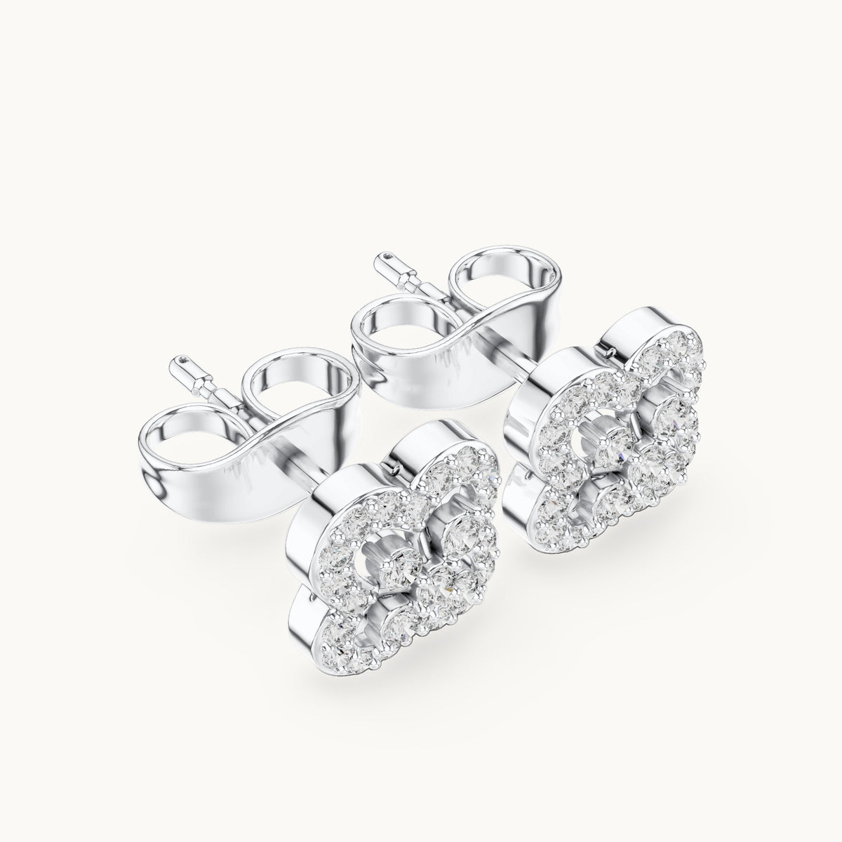 Round lab-grown diamond quatrefoil halo stud earrings in white gold, 0.24 CT TW, view 2
