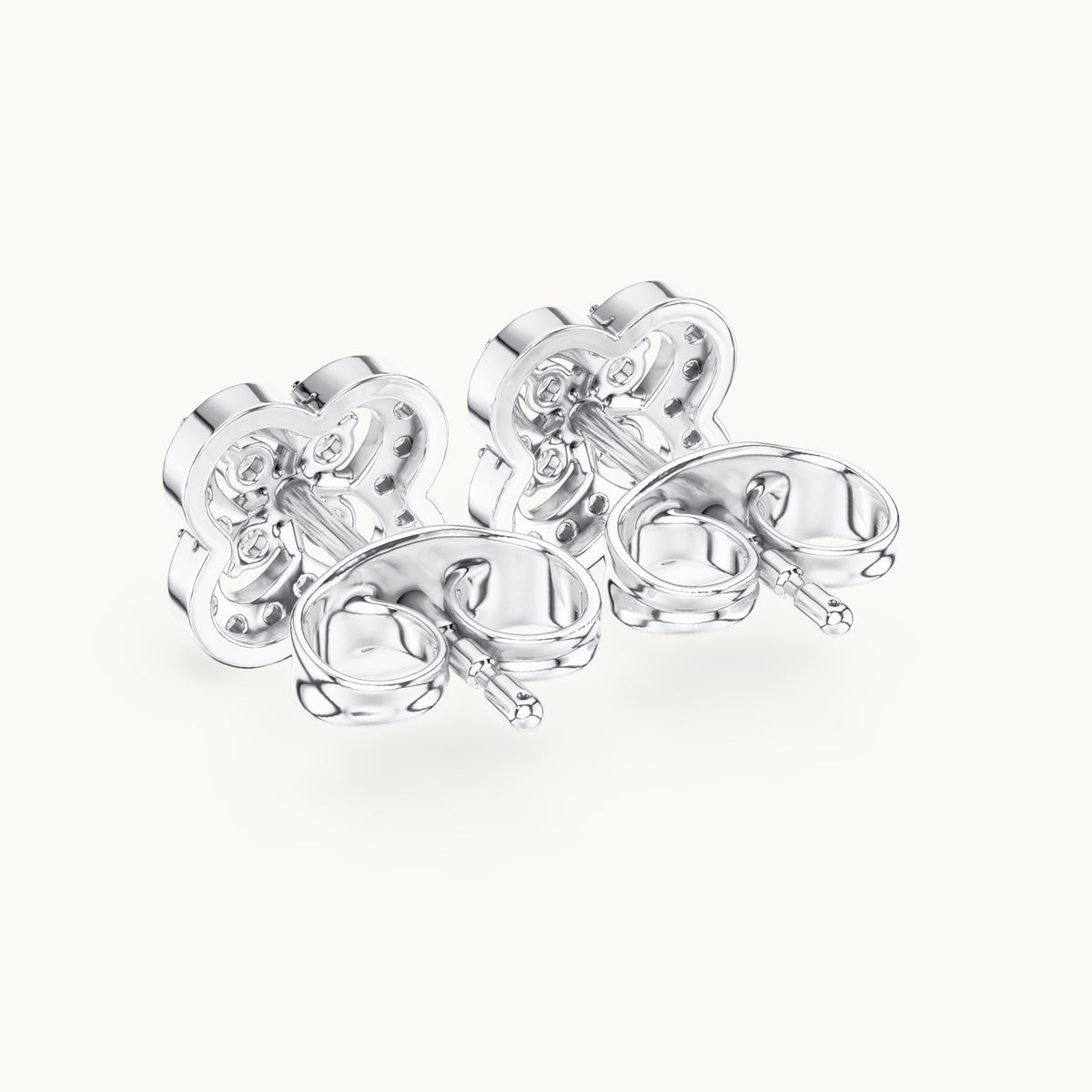 Round lab-grown diamond quatrefoil halo stud earrings in white gold, 0.24 CT TW, view 3