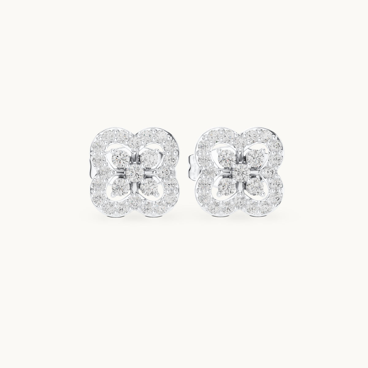 Round lab-grown diamond quatrefoil halo stud earrings in white gold, 0.24 CT TW, view 4