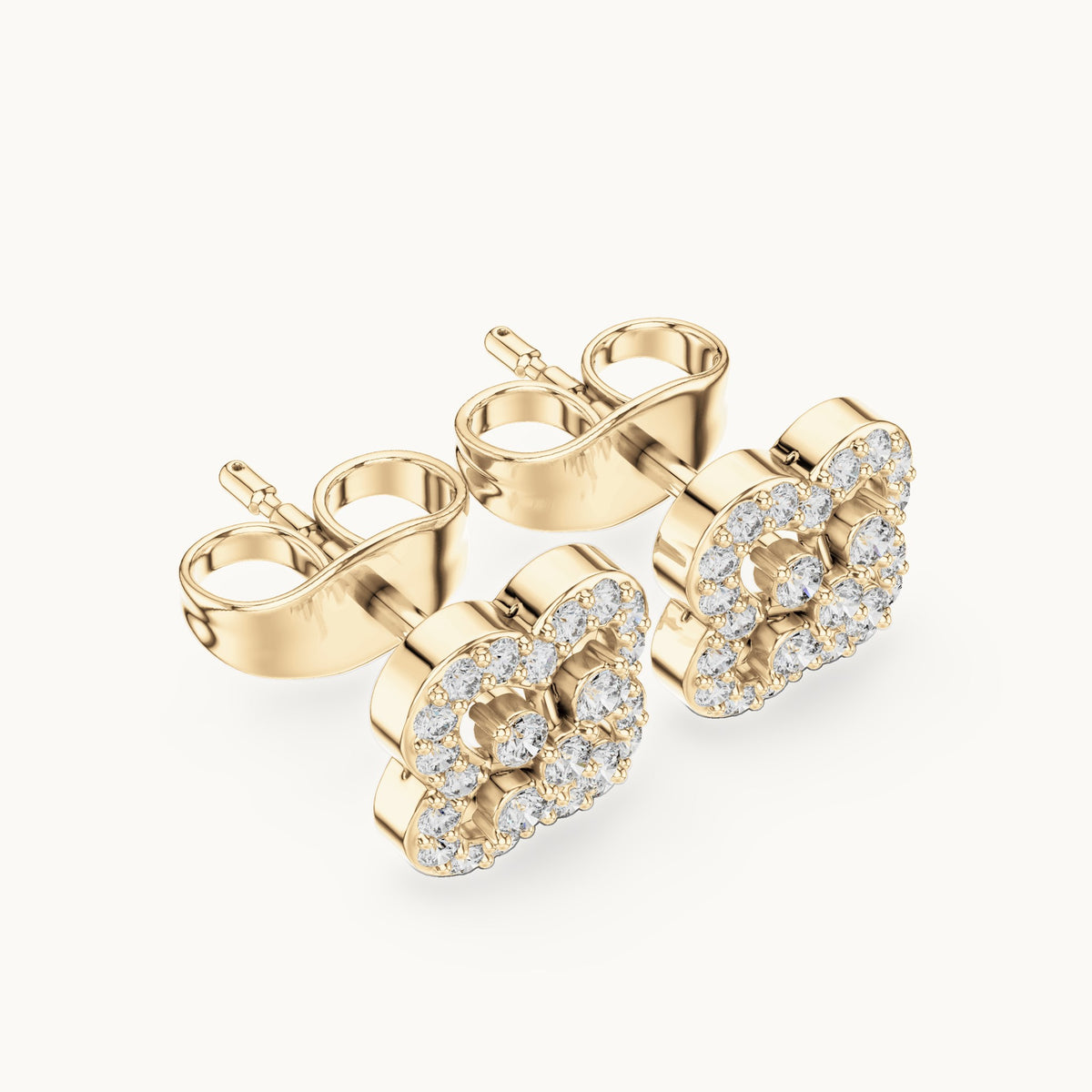 Round lab-grown diamond quatrefoil halo stud earrings in yellow gold, 0.24 CT TW, view 2