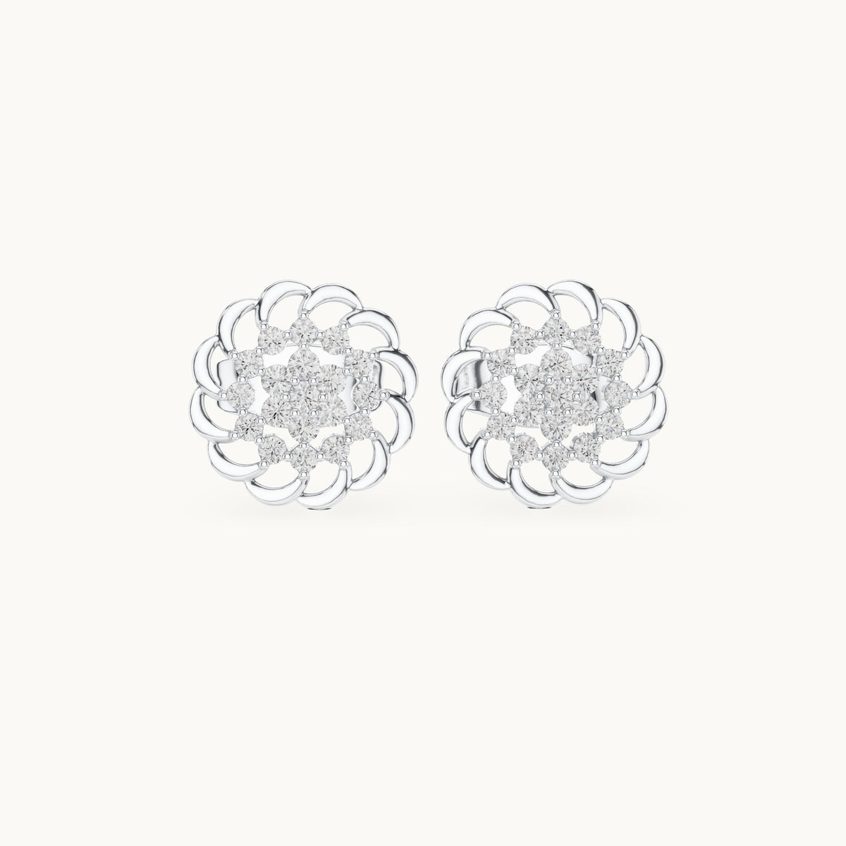Round lab-grown diamond openwork flower cluster stud earrings in white gold, 0.18 CT TW, view 4