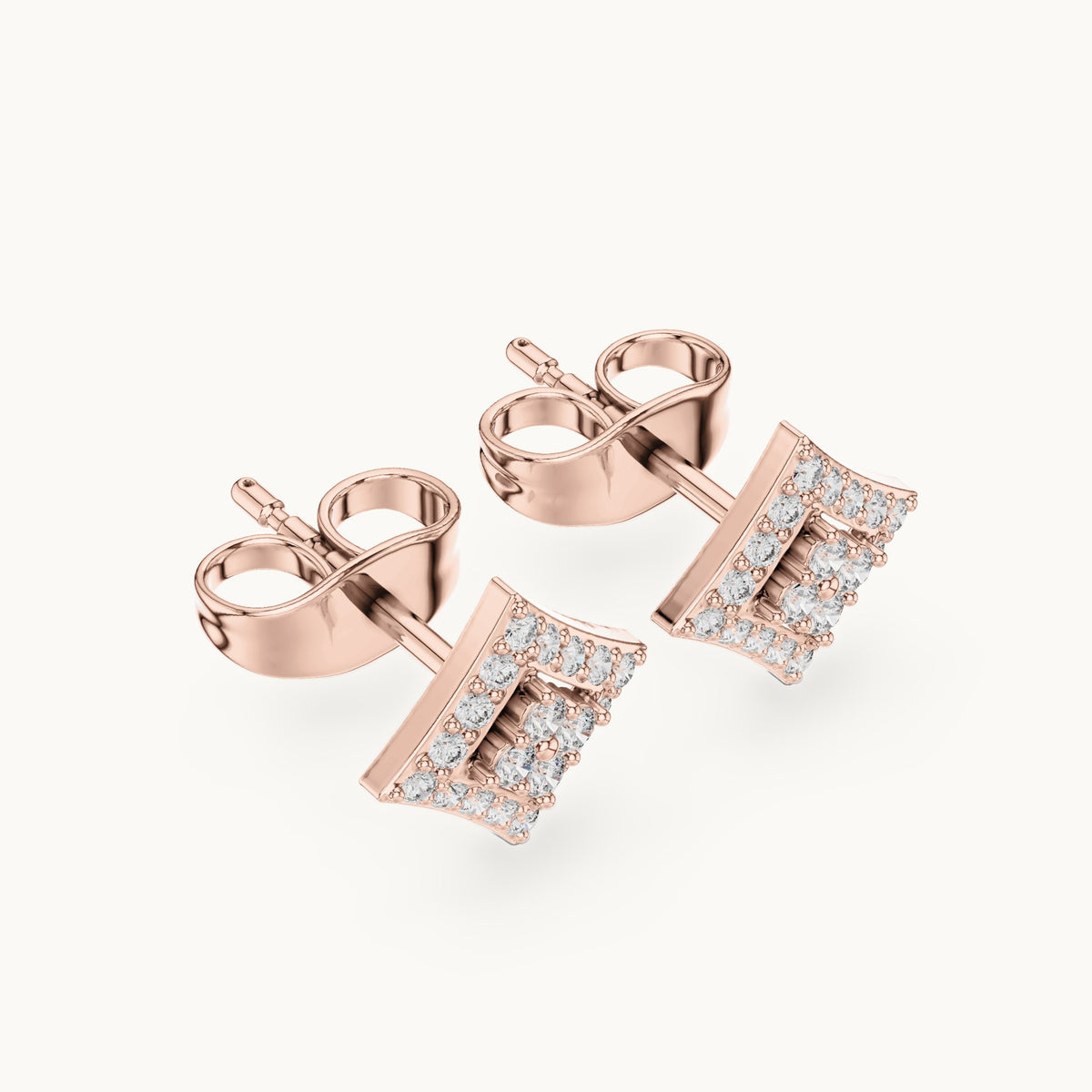 Round lab-grown diamond double frame kite stud earrings in rose gold, 0.19 CT TW, view 2