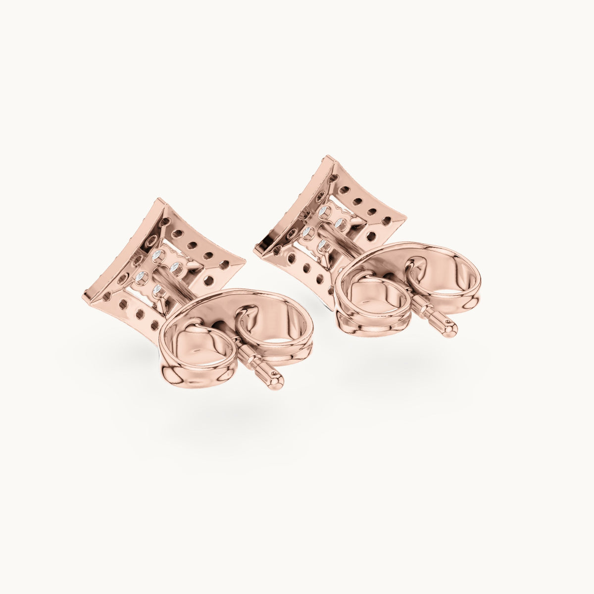 Round lab-grown diamond double frame kite stud earrings in rose gold, 0.19 CT TW, view 3