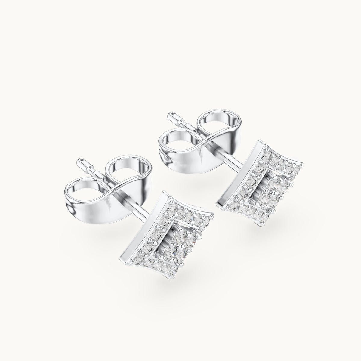 Round lab-grown diamond double frame kite stud earrings in white gold, 0.19 CT TW, view 2