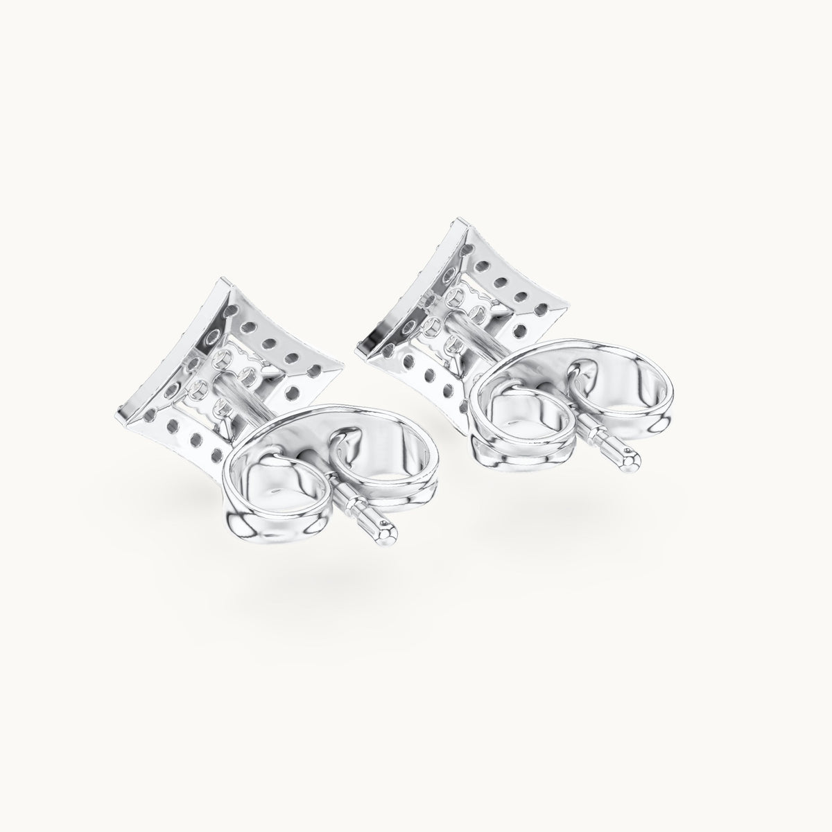 Round lab-grown diamond double frame kite stud earrings in white gold, 0.19 CT TW, view 3