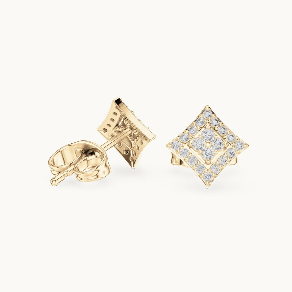 Round lab-grown diamond double frame kite stud earrings in yellow gold, 0.19 CT TW, view 1