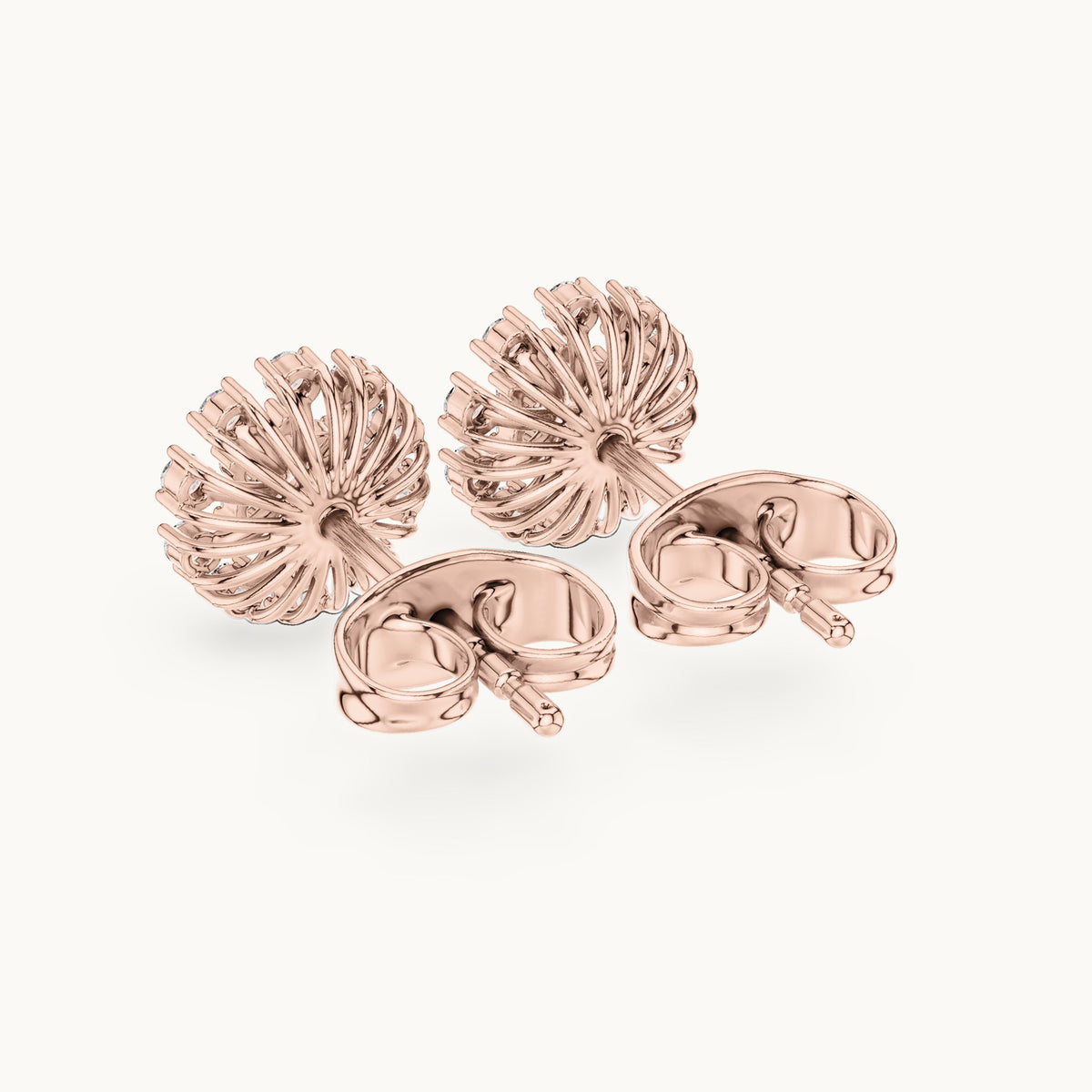 Round lab-grown diamond sunburst cluster stud earrings in rose gold, 0.19 CT TW, view 3