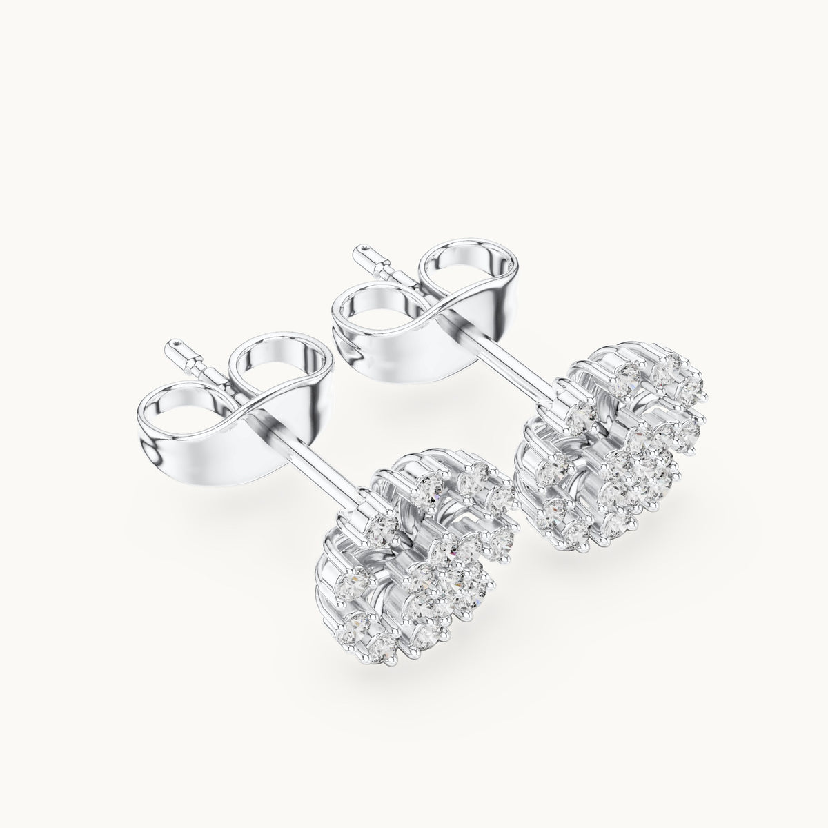 Round lab-grown diamond sunburst cluster stud earrings in white gold, 0.19 CT TW, view 2