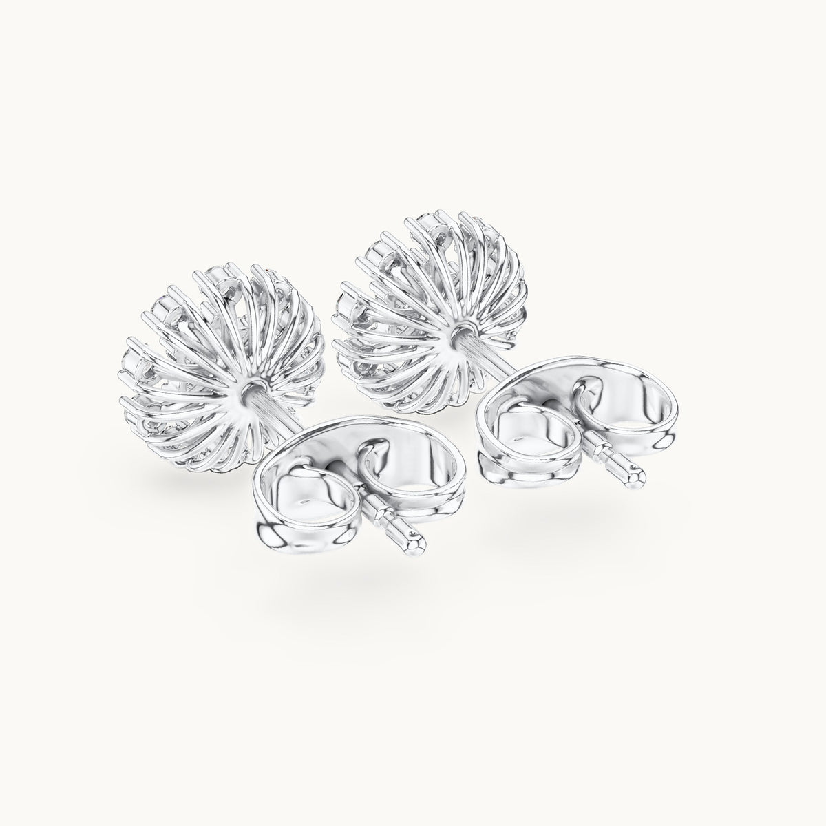 Round lab-grown diamond sunburst cluster stud earrings in white gold, 0.19 CT TW, view 3