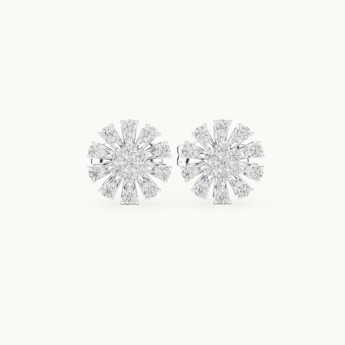 Round lab-grown diamond sunburst cluster stud earrings in white gold, 0.19 CT TW, view 4