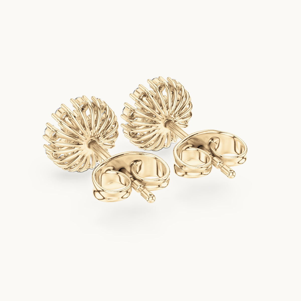 Round lab-grown diamond sunburst cluster stud earrings in yellow gold, 0.19 CT TW, view 3