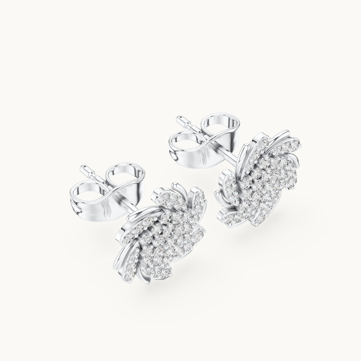 Round lab-grown diamond pinwheel pavé swirl stud earrings in white gold, 0.33 CT TW, view 2