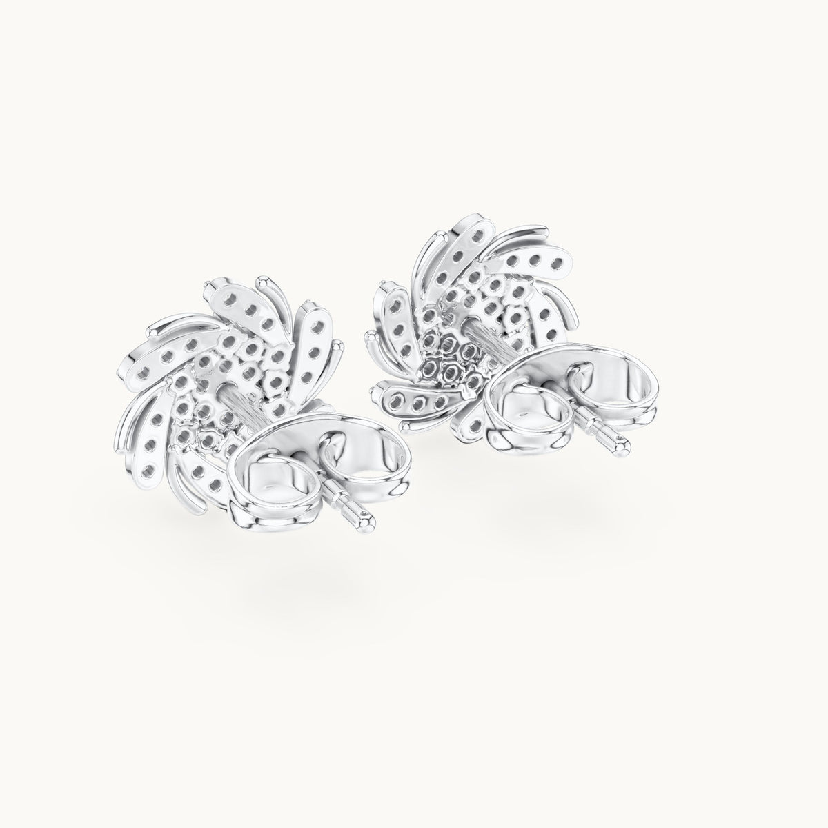 Round lab-grown diamond pinwheel pavé swirl stud earrings in white gold, 0.33 CT TW, view 3