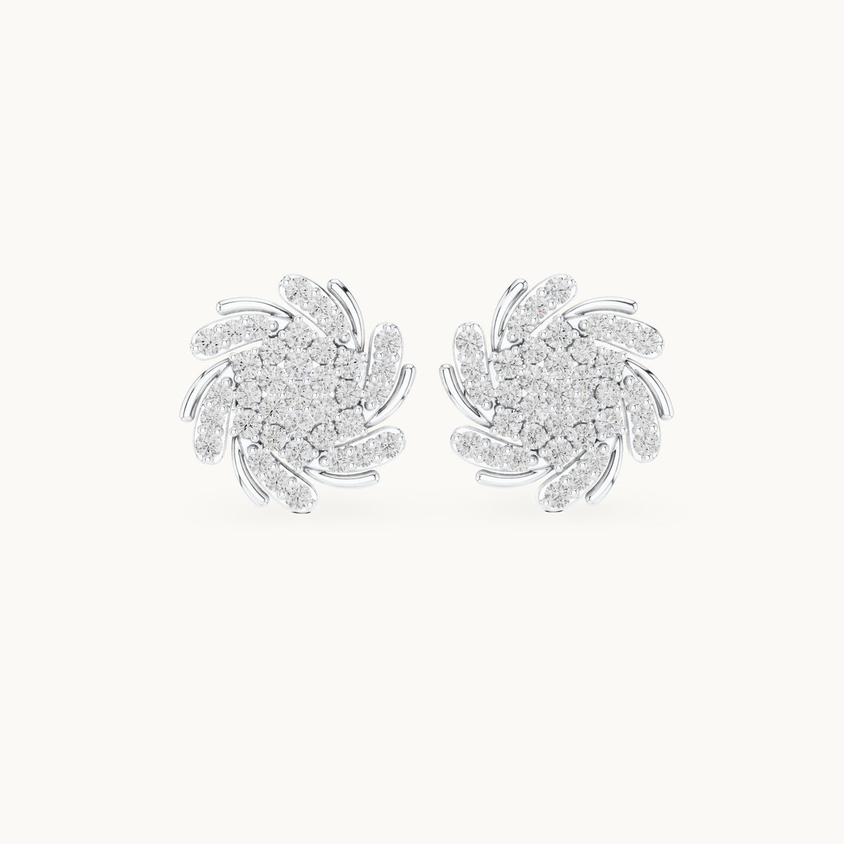 Round lab-grown diamond pinwheel pavé swirl stud earrings in white gold, 0.33 CT TW, view 4