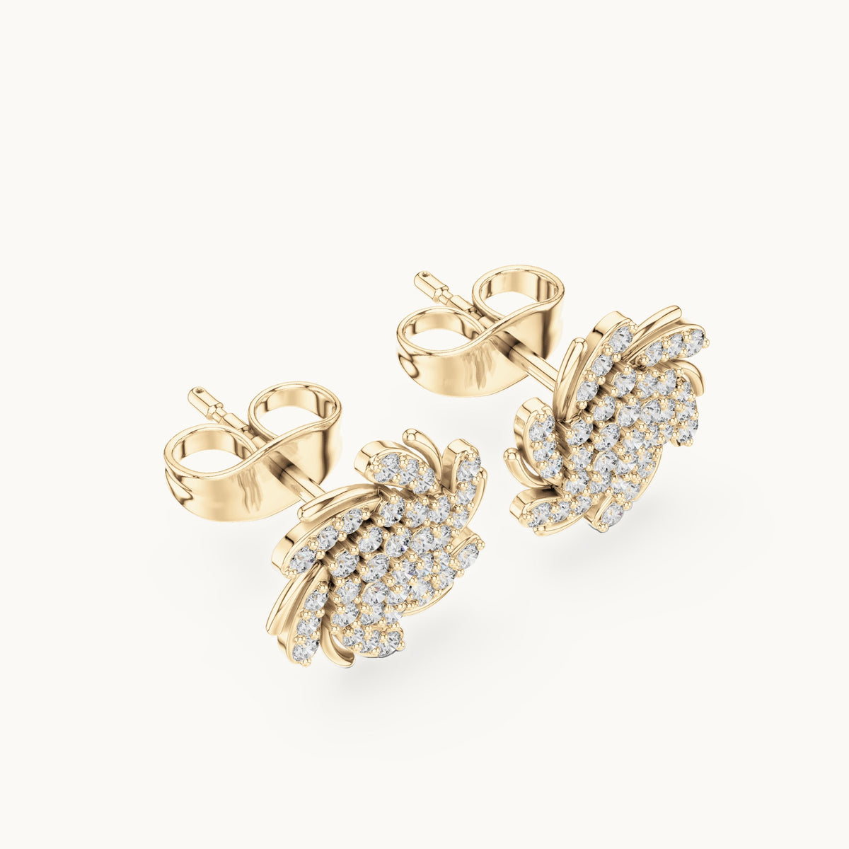 Round lab-grown diamond pinwheel pavé swirl stud earrings in yellow gold, 0.33 CT TW, view 2