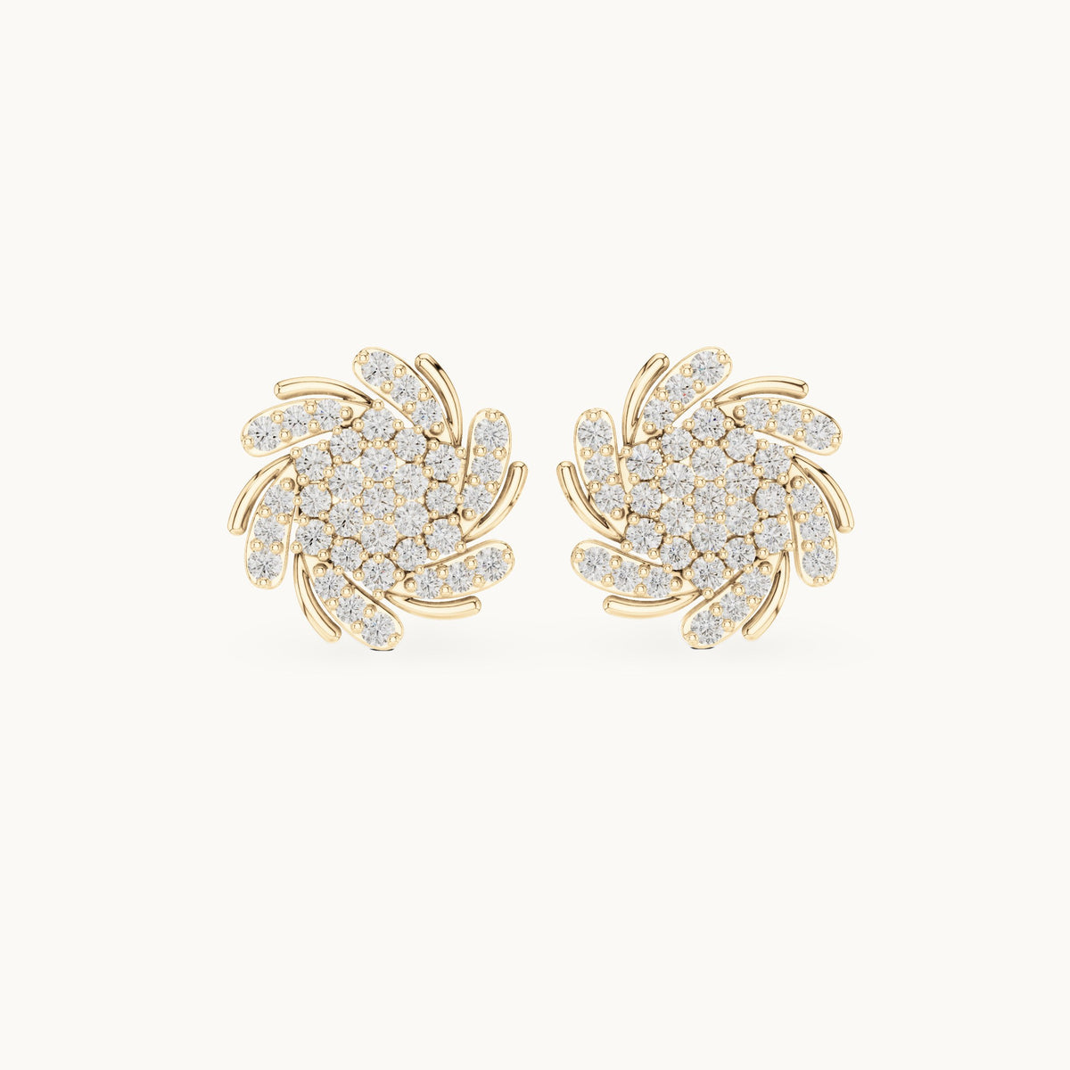 Round lab-grown diamond pinwheel pavé swirl stud earrings in yellow gold, 0.33 CT TW, view 4