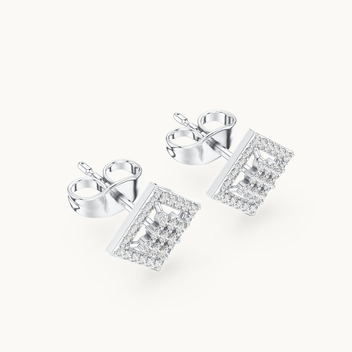 Round lab-grown diamond geometric square lattice stud earrings in white gold, 0.25 CT TW, view 2