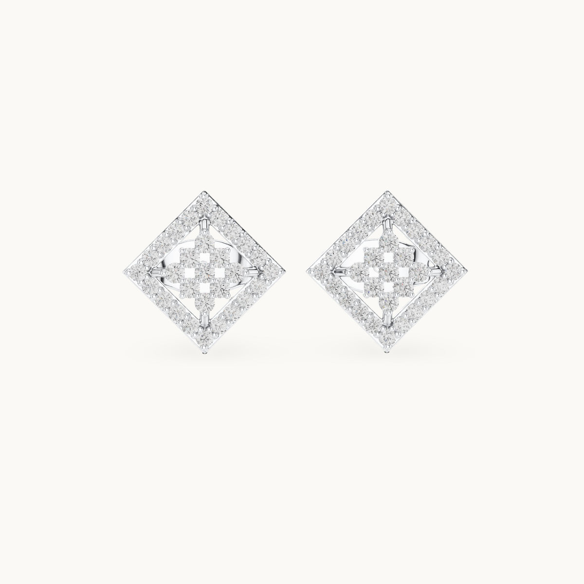 Round lab-grown diamond geometric square lattice stud earrings in white gold, 0.25 CT TW, view 4
