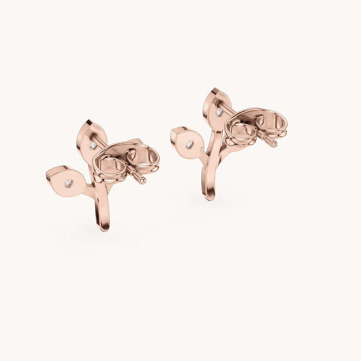 Round lab-grown diamond three-leaf sprig stud earrings in rose gold, 0.21 CT TW, view 3