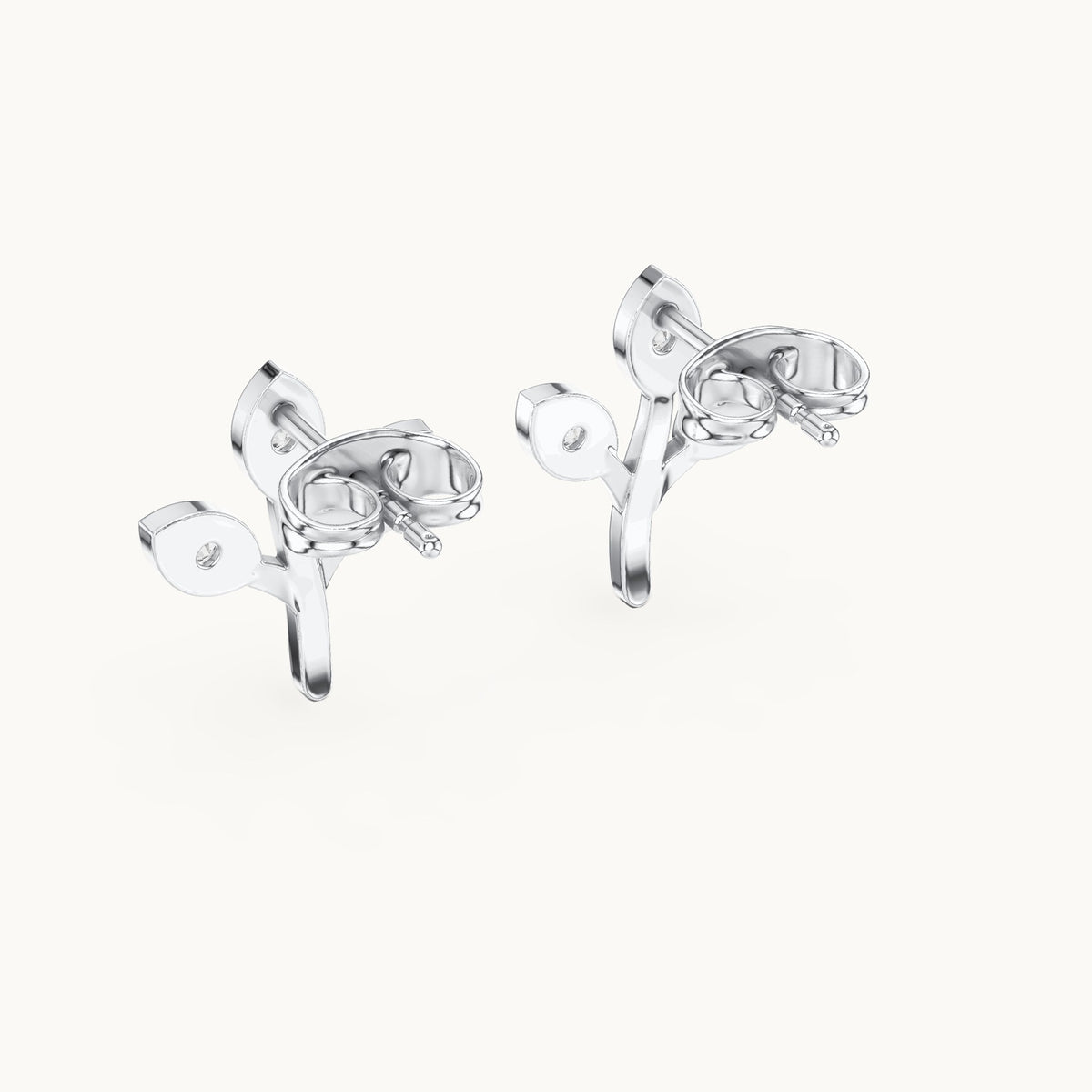 Round lab-grown diamond three-leaf sprig stud earrings in white gold, 0.21 CT TW, view 3