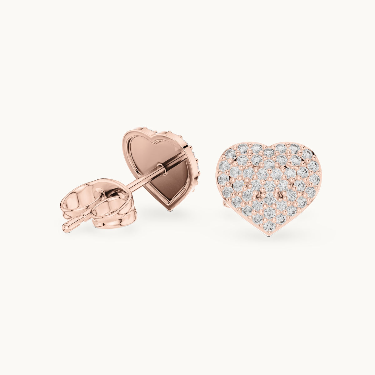 Round lab-grown diamond pavé heart stud earrings in rose gold, 0.33 CT TW, view 1
