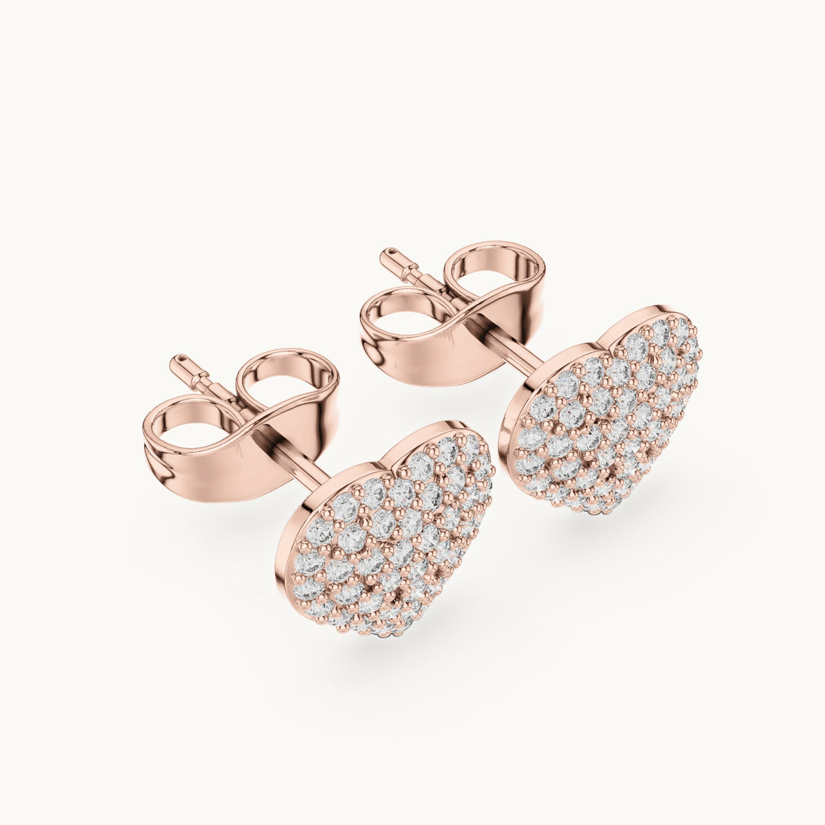 Round lab-grown diamond pavé heart stud earrings in rose gold, 0.33 CT TW, view 2