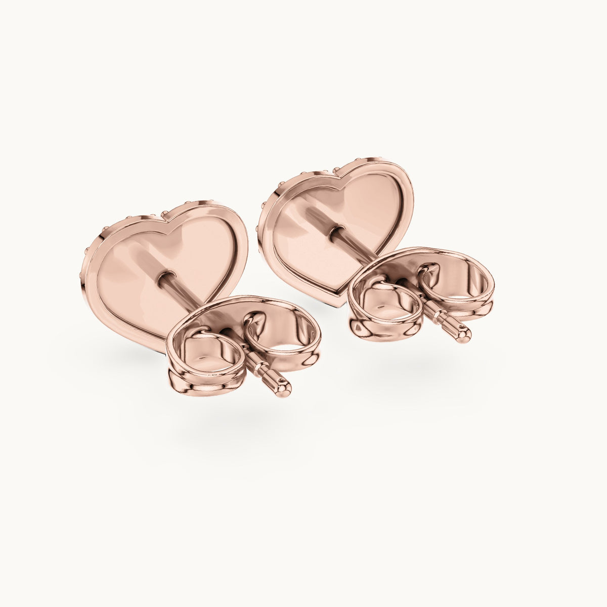 Round lab-grown diamond pavé heart stud earrings in rose gold, 0.33 CT TW, view 3