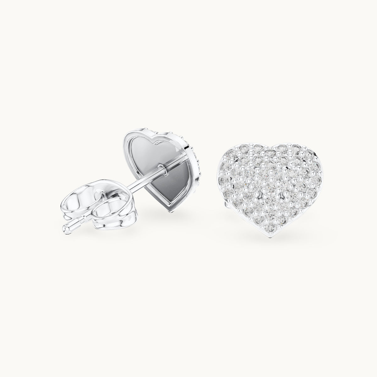 Round lab-grown diamond pavé heart stud earrings in white gold, 0.33 CT TW, view 1