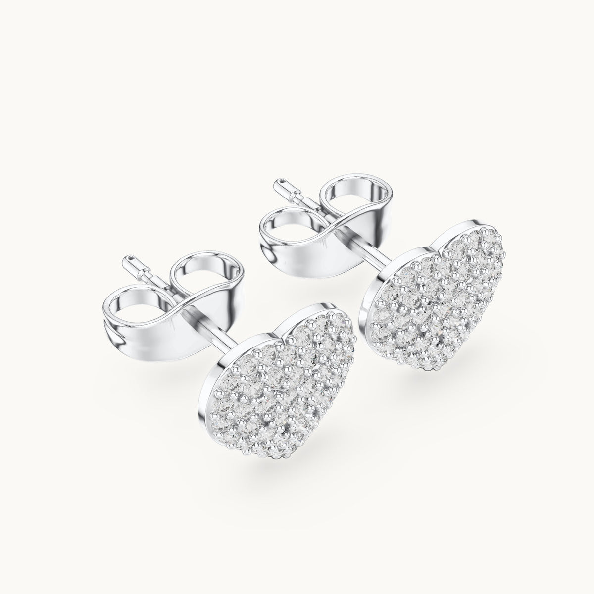 Round lab-grown diamond pavé heart stud earrings in white gold, 0.33 CT TW, view 2