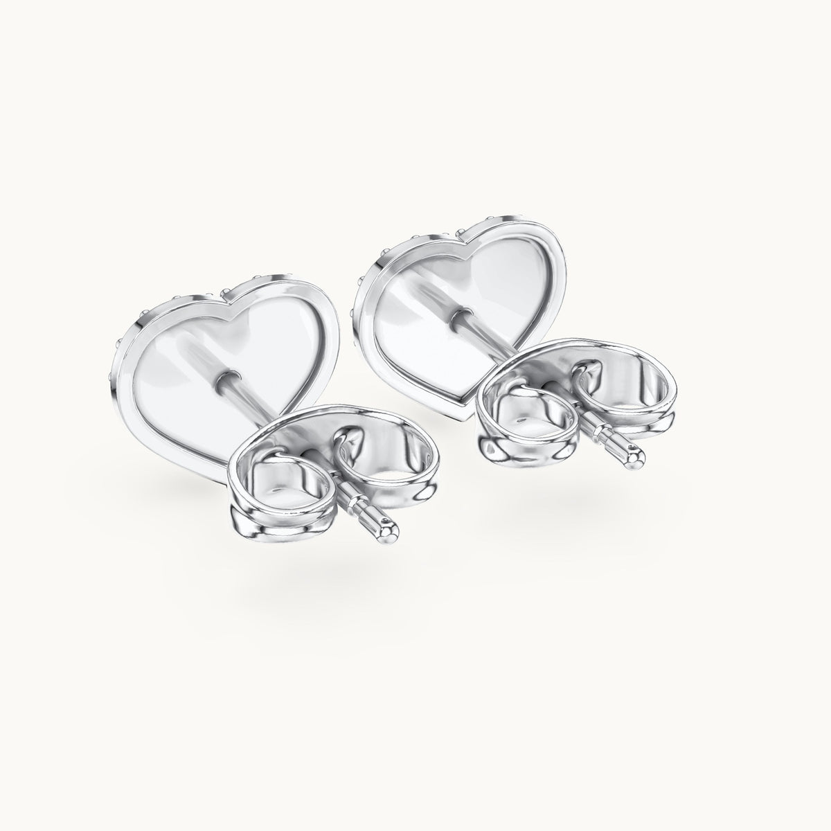 Round lab-grown diamond pavé heart stud earrings in white gold, 0.33 CT TW, view 3