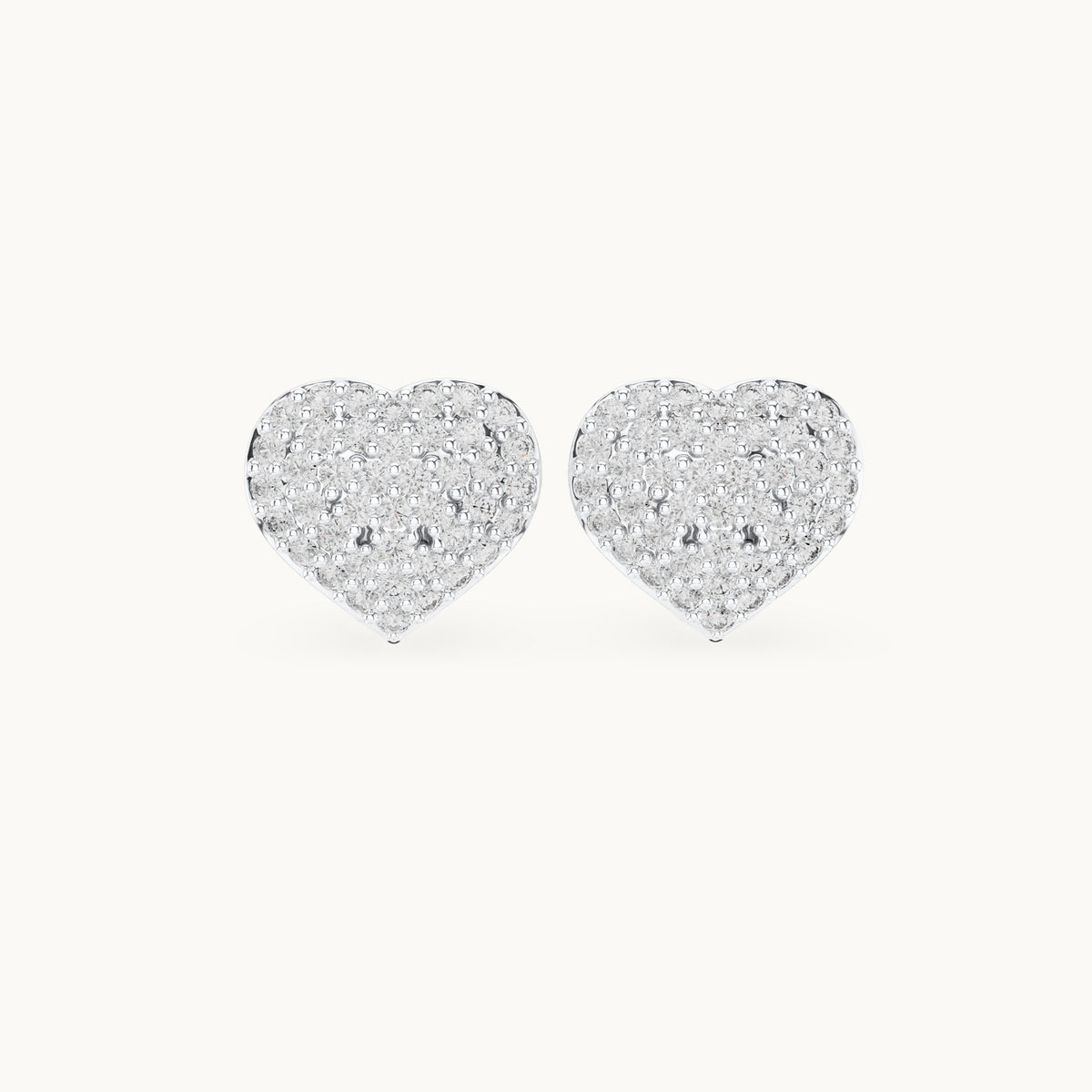 Round lab-grown diamond pavé heart stud earrings in white gold, 0.33 CT TW, view 4
