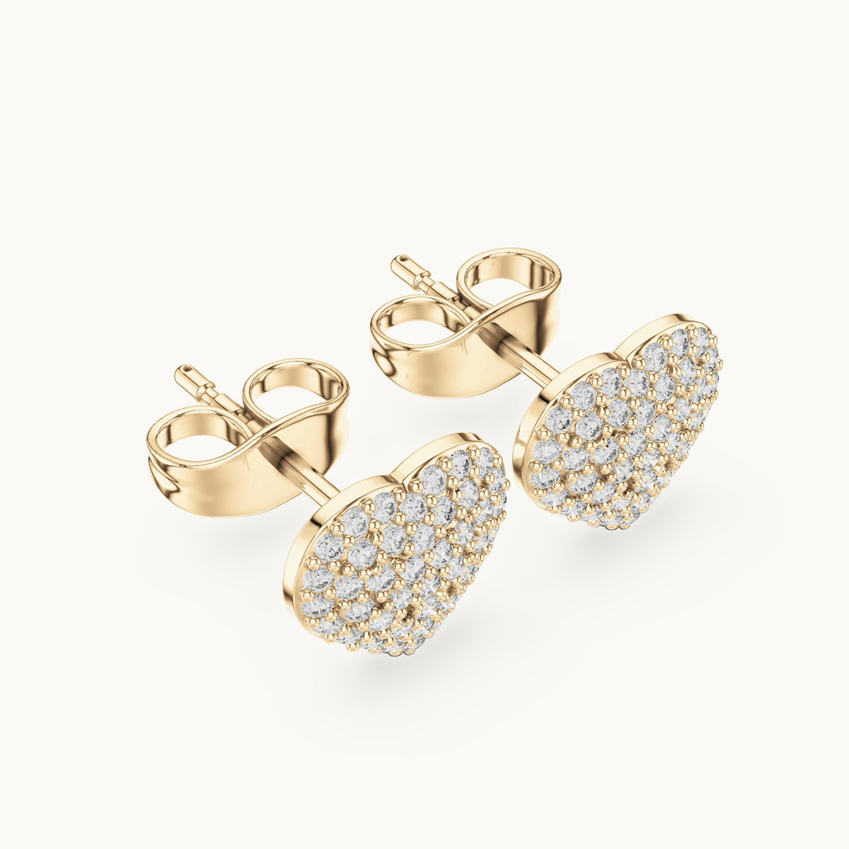 Round lab-grown diamond pavé heart stud earrings in yellow gold, 0.33 CT TW, view 2
