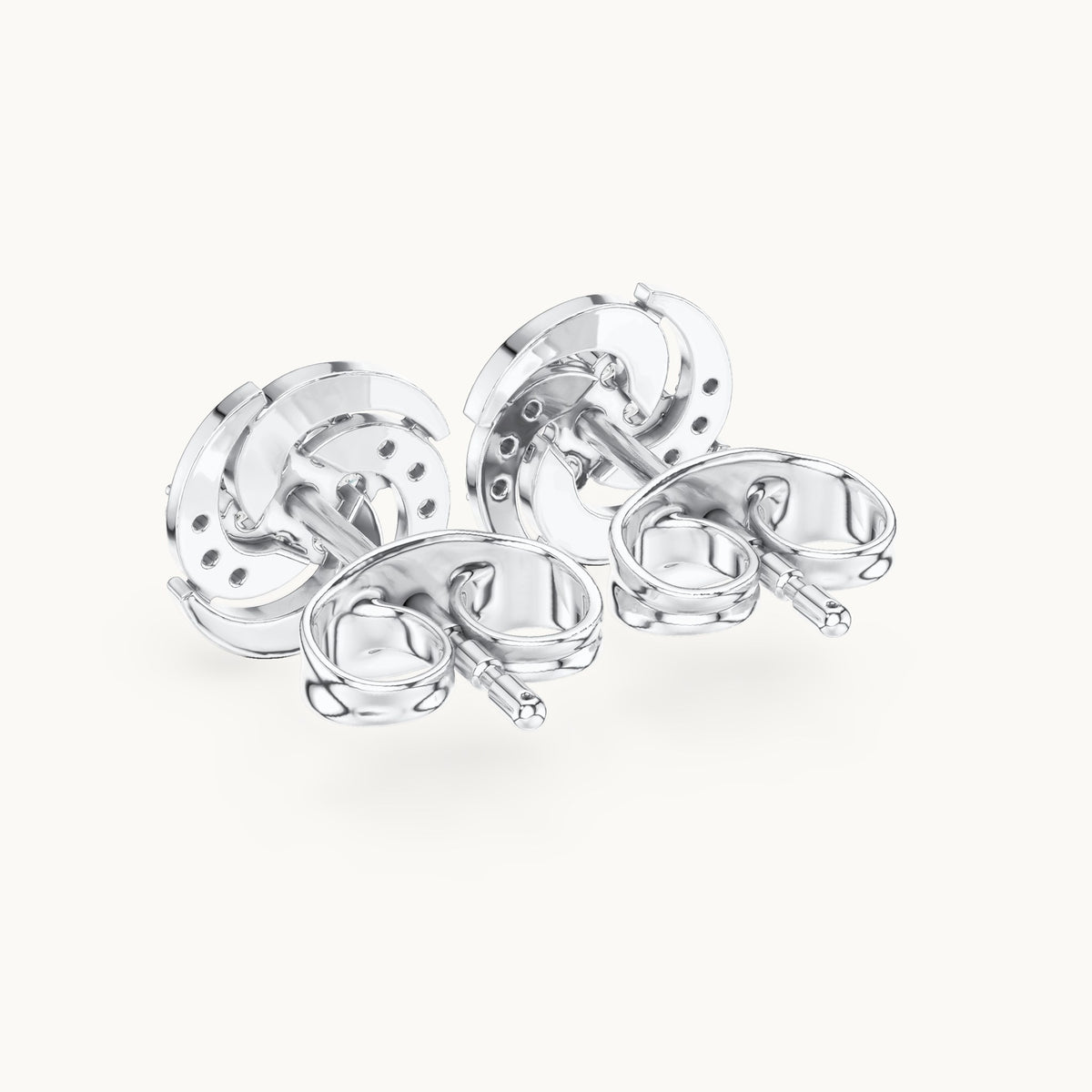 Round lab-grown diamond pinwheel cluster stud earrings in white gold, 0.18 CT TW, view 3