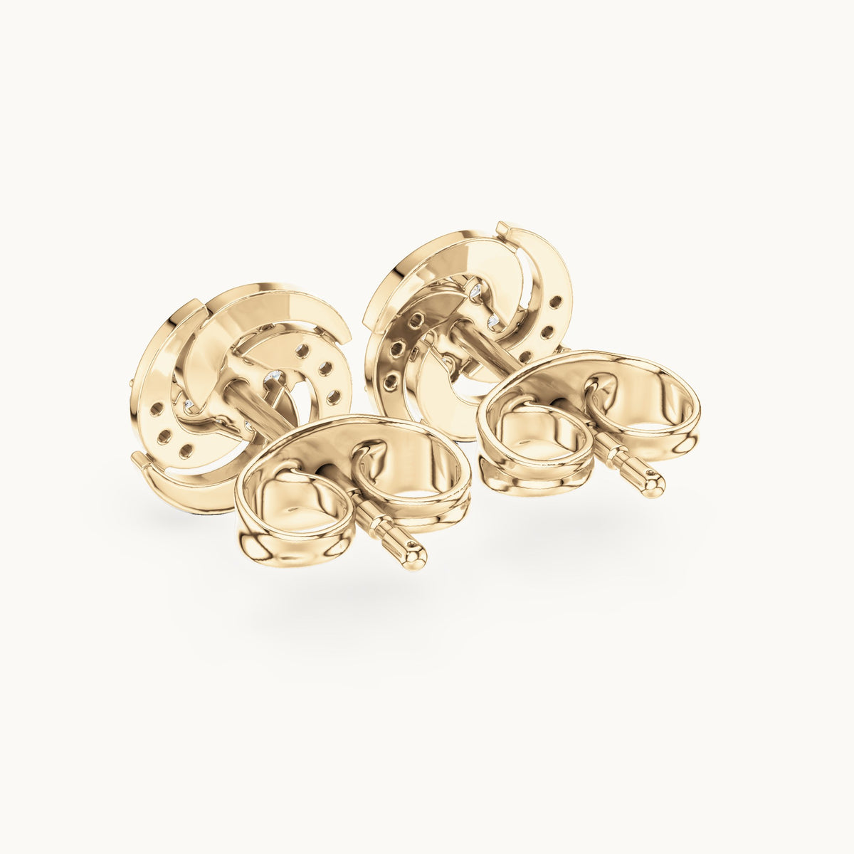 Round lab-grown diamond pinwheel cluster stud earrings in yellow gold, 0.18 CT TW, view 3