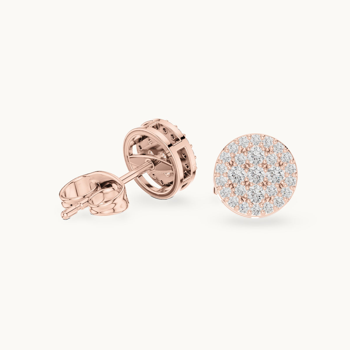 Round lab-grown diamond round cluster stud earrings in rose gold, 0.33 CT TW, view 1