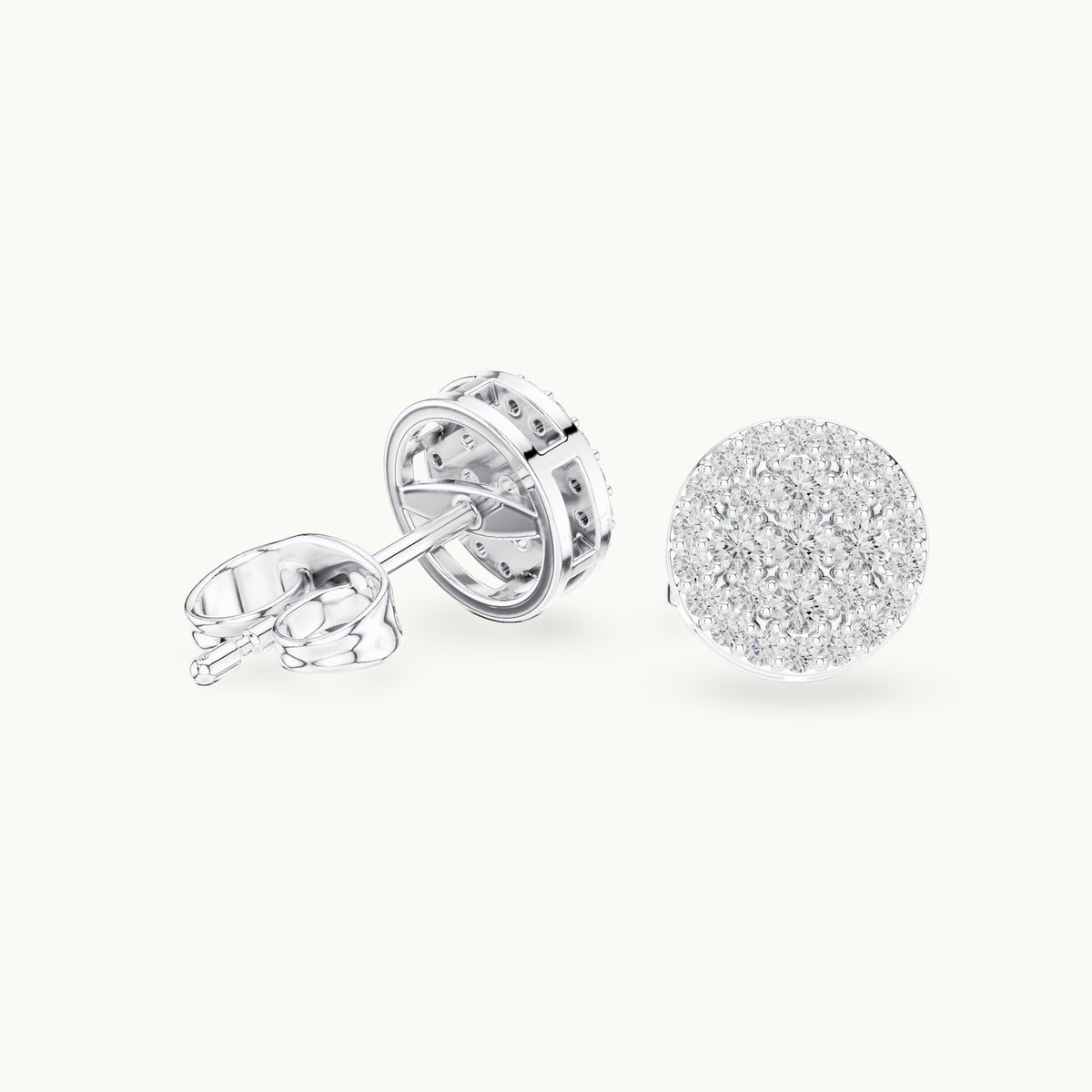 Round lab-grown diamond round cluster stud earrings in white gold, 0.33 CT TW, view 1