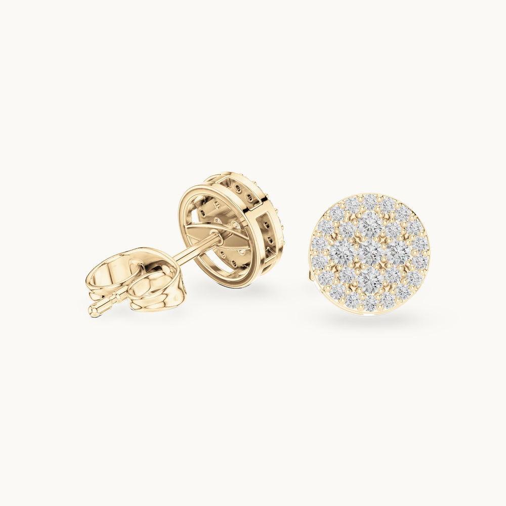 Round lab-grown diamond round cluster stud earrings in yellow gold, 0.33 CT TW, view 1