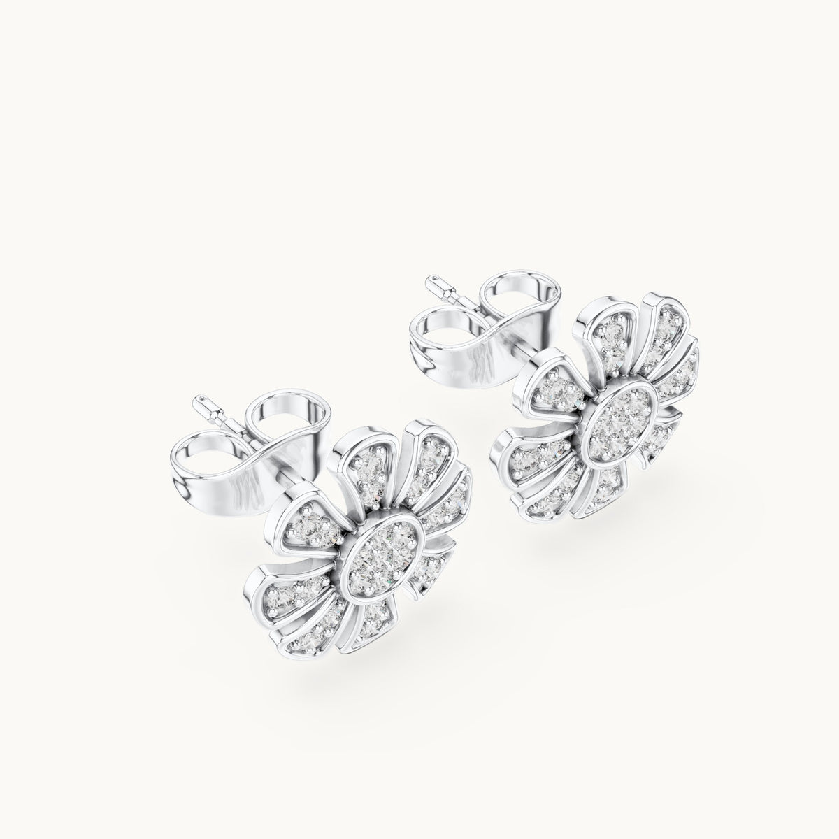 Round lab-grown diamond daisy flower stud earrings in white gold, 0.24 CT TW, view 2