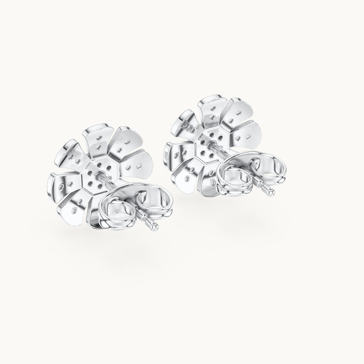 Round lab-grown diamond daisy flower stud earrings in white gold, 0.24 CT TW, view 3