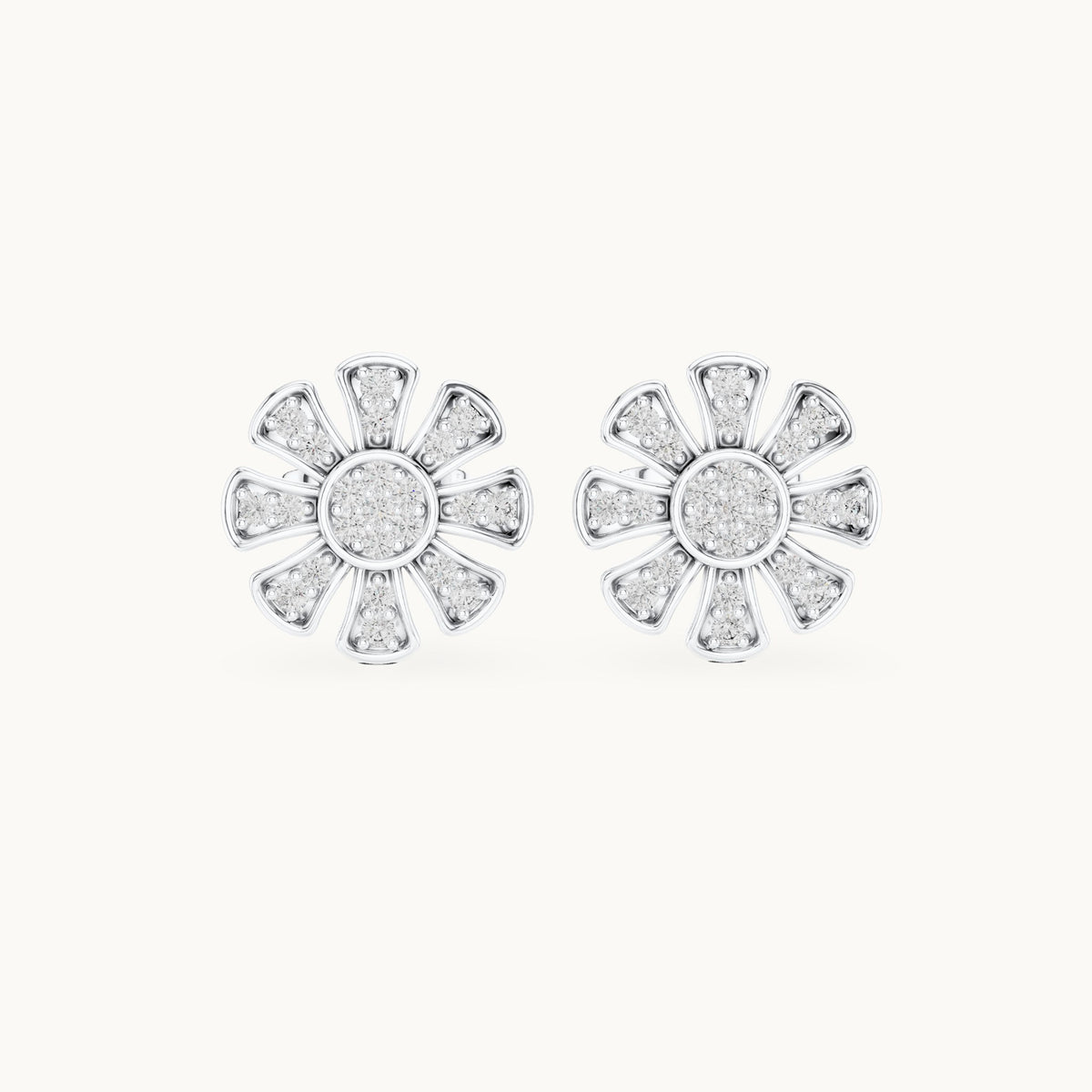 Round lab-grown diamond daisy flower stud earrings in white gold, 0.24 CT TW, view 4