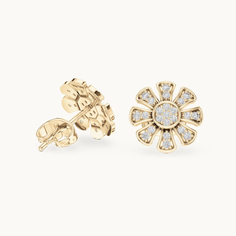 Round lab-grown diamond daisy flower stud earrings in yellow gold, 0.24 CT TW, view 1